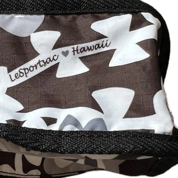 leSportsac Cosmetic Bag Hawaii Zippered Pouch Floral Black White Gray - Picture 13 of 17